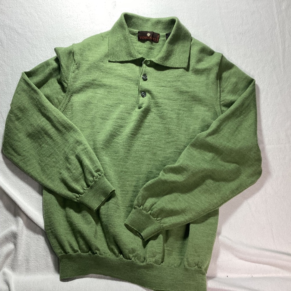 Toscano Mens Sage Green 100% Merino Wool Polo Sweater Made in Italy Large L
